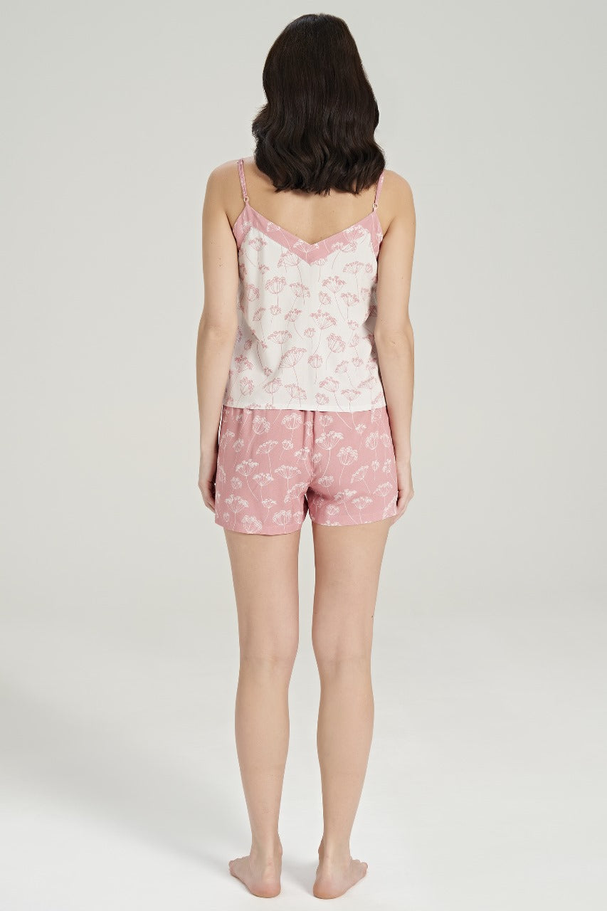 Back view of a model wearing Popjammies Floral Bliss Pyjama Set in pink.